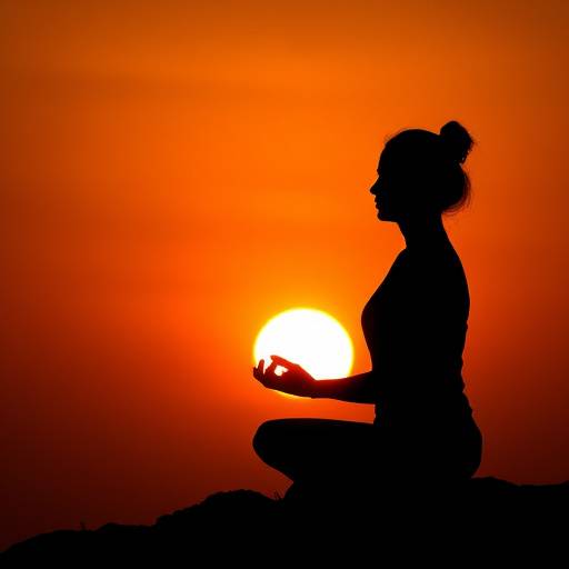 Silhouette of a meditating person at sunset